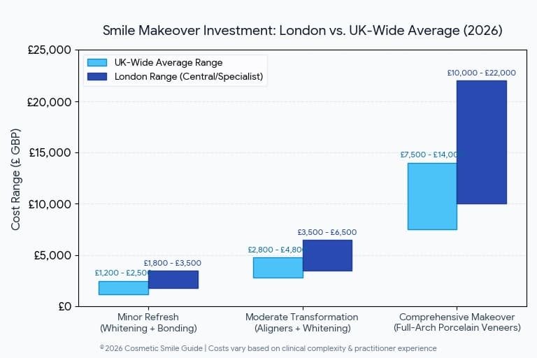 bar chart comparing London price range against UK wide average